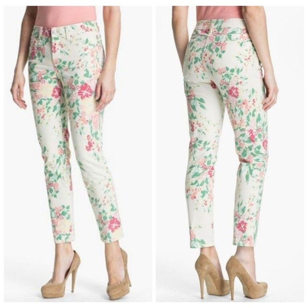 NYDJ Lift/Tuck Vintage USA Made 'Ankle' Lightweight Jeans. Pastel Floral Size 8